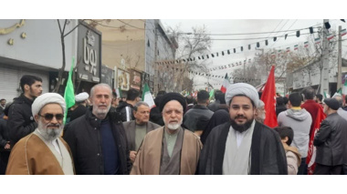 شرکت حجت الاسلام غلامی، مسئول دفتر نمایندگی ولی فقیه در مرکز تحقیقات و آموزش کشاورزی و منابع طبیعی استان تهران و همکاران مرکز در راهپیمایی یوم الله ۲۲ بهمن